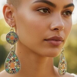 ✨️NWOT! Multicolor Vintage Bohemian Drop Earrings with Intricate Details!